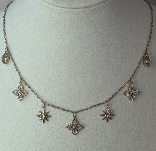Vergulde Ketting Charms Bloem en Ster Ingezette Stenen, Feeërie|Beautiva Boutique