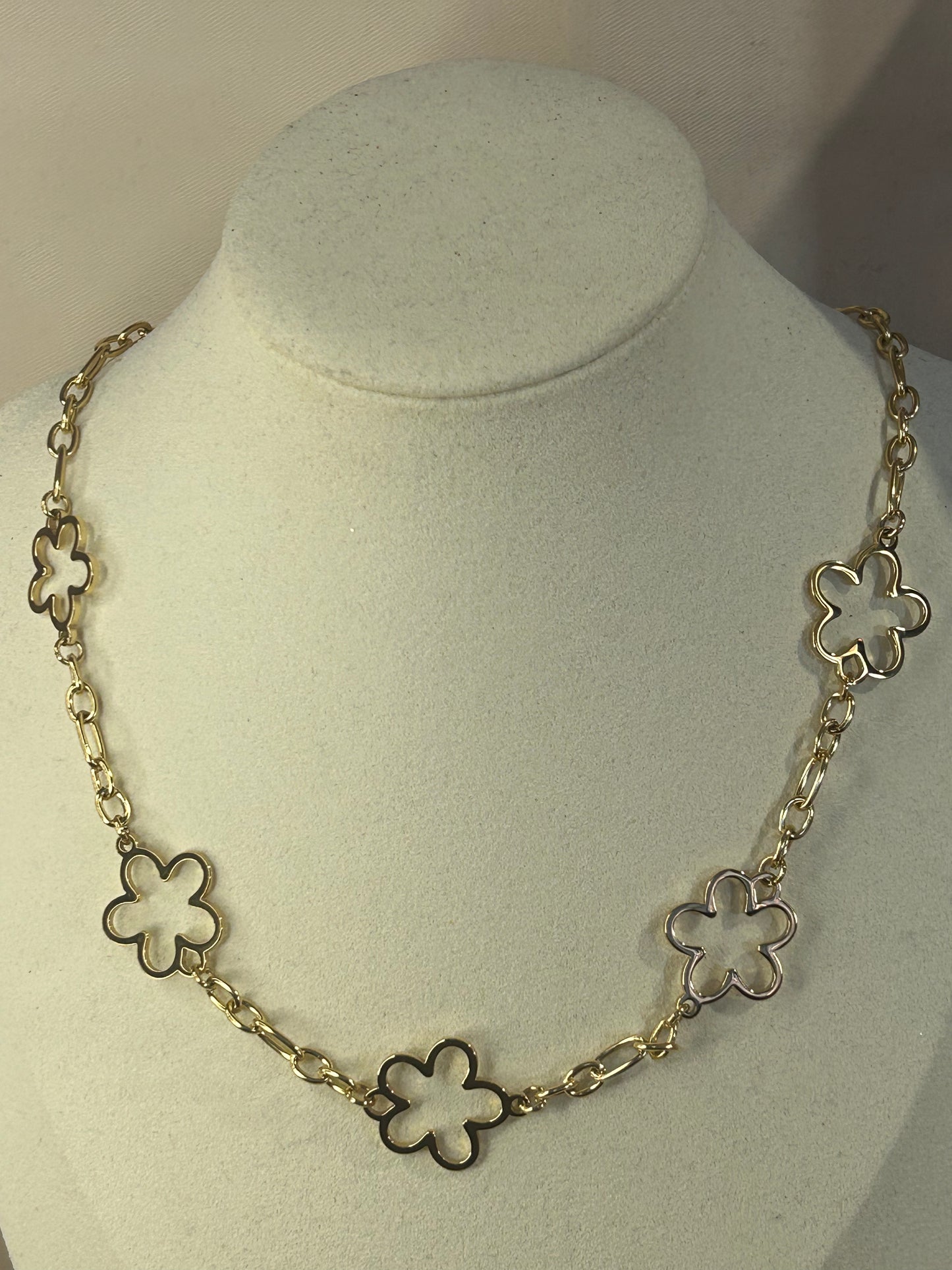 Ketting Schakels Bloem Goud Zilver Gesneden Elegantie Modern: |Beautiva Boutique