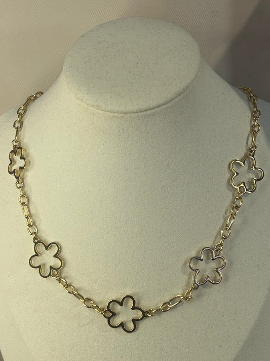 Ketting Schakels Bloem Goud Zilver Gesneden Elegantie Modern: |Beautiva Boutique