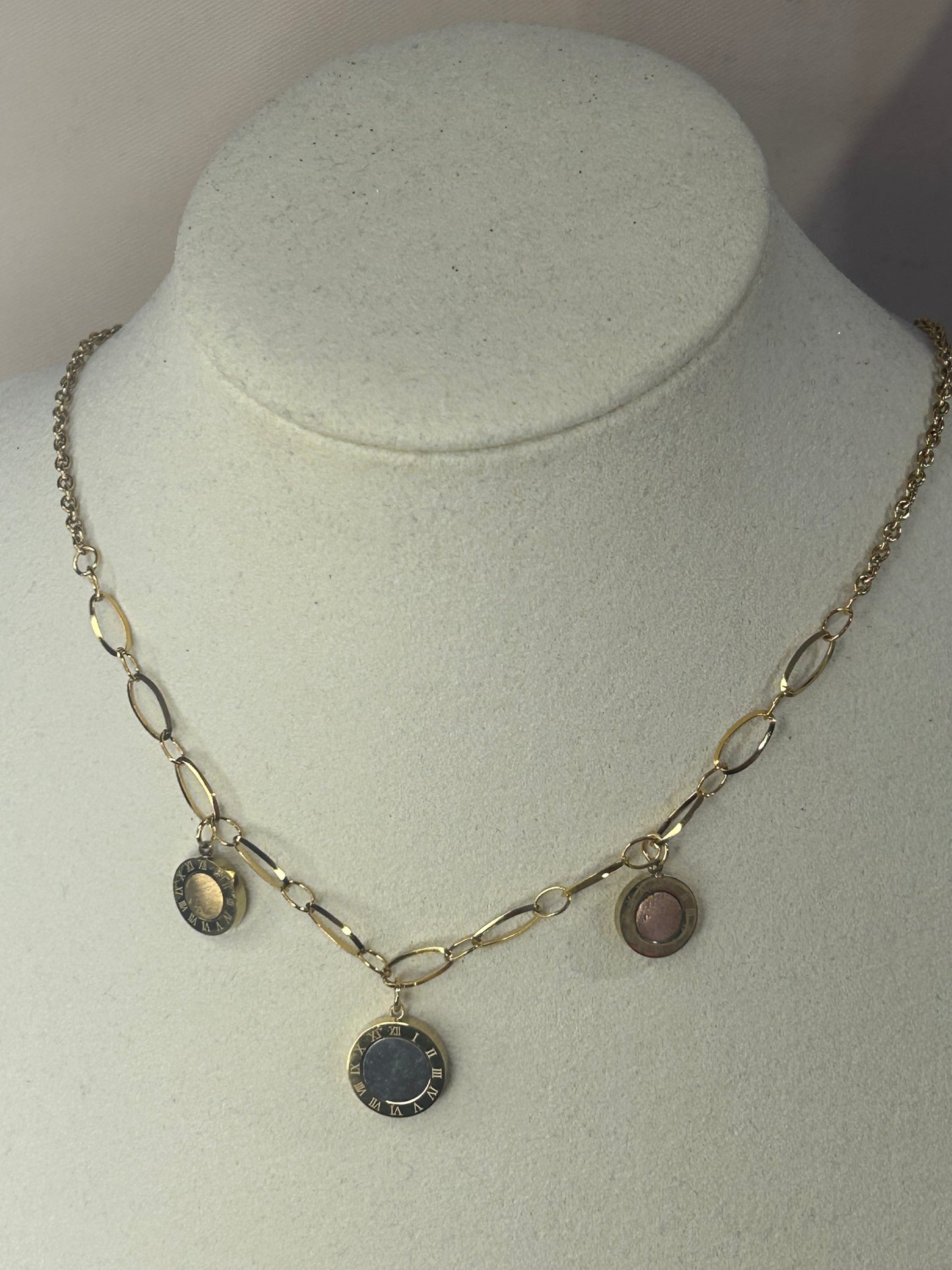 Brede Roestvrijstalen ketting met ronde bedels en Romeinse cijfers|Beautiva Boutique