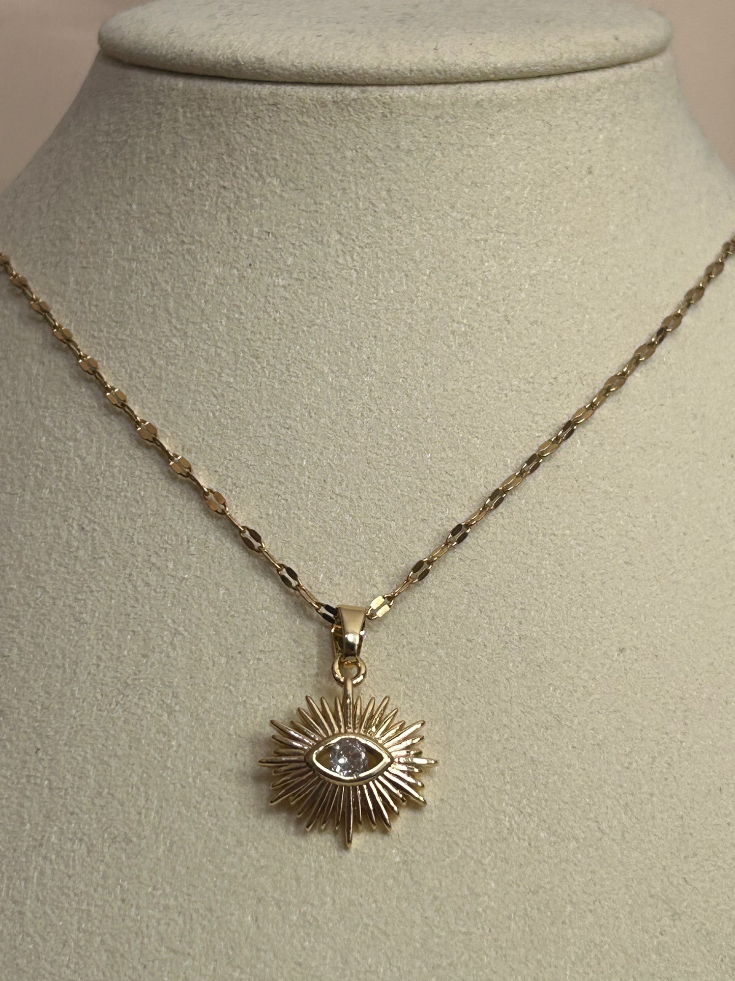 18K Vergulde RVS Ketting- Sun Eye Charm | Beautiva Boutique