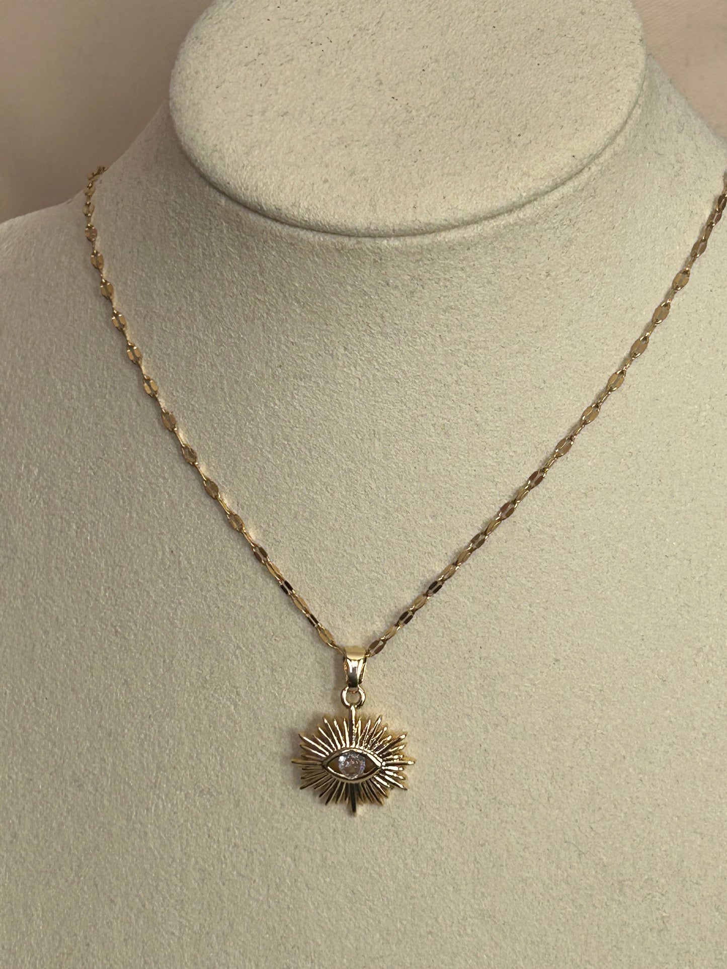 18K Vergulde RVS Ketting- Sun Eye Charm | Beautiva Boutique