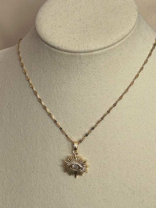 18K Vergulde RVS Ketting- Sun Eye Charm | Beautiva Boutique