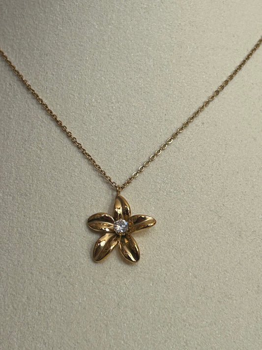 Roestvrijstalen vergulde Bloem kristal ketting | Beautiva Boutique
