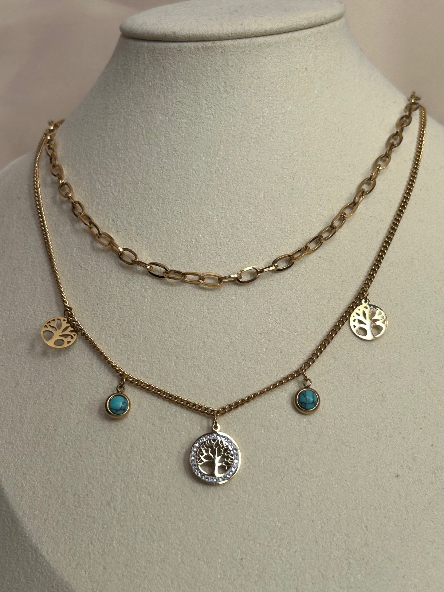 Gouden Levensboom Ketting Charms Natuur in Roestvrij Staal |beautiva Boutique