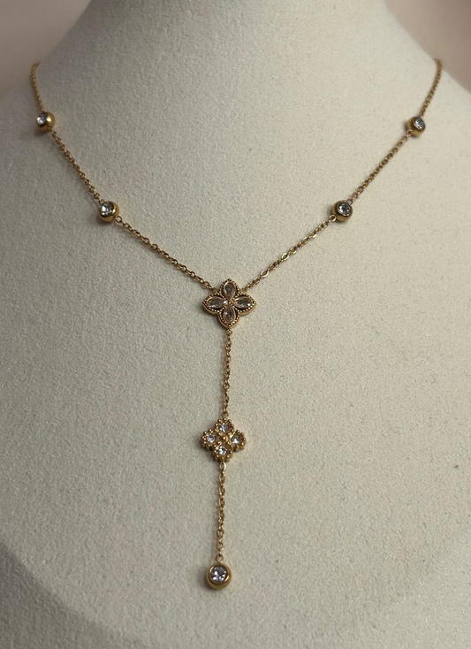 Roestvrijstalen Y Ketting Klaver versierd met kristal Elegantie goud | Beautiva Boutique