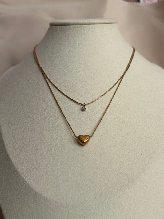 Dubbele wikkel ketting van roestvrij staal met hart en strass steentjes: Geelgoud|Beautiva Boutique