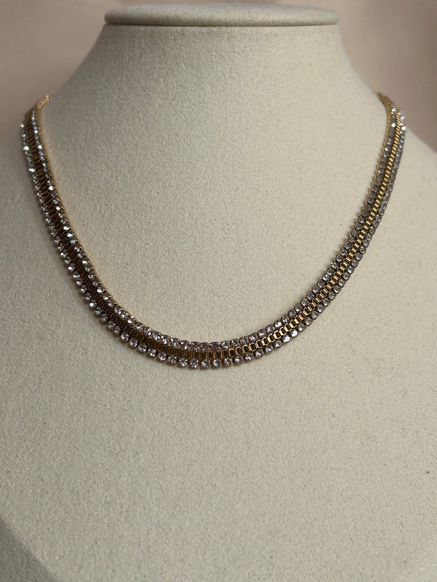 Roestvrijstalen 14 Karaats Vergulde ketting collier met ingezette steentjes |Beautiva Boutique