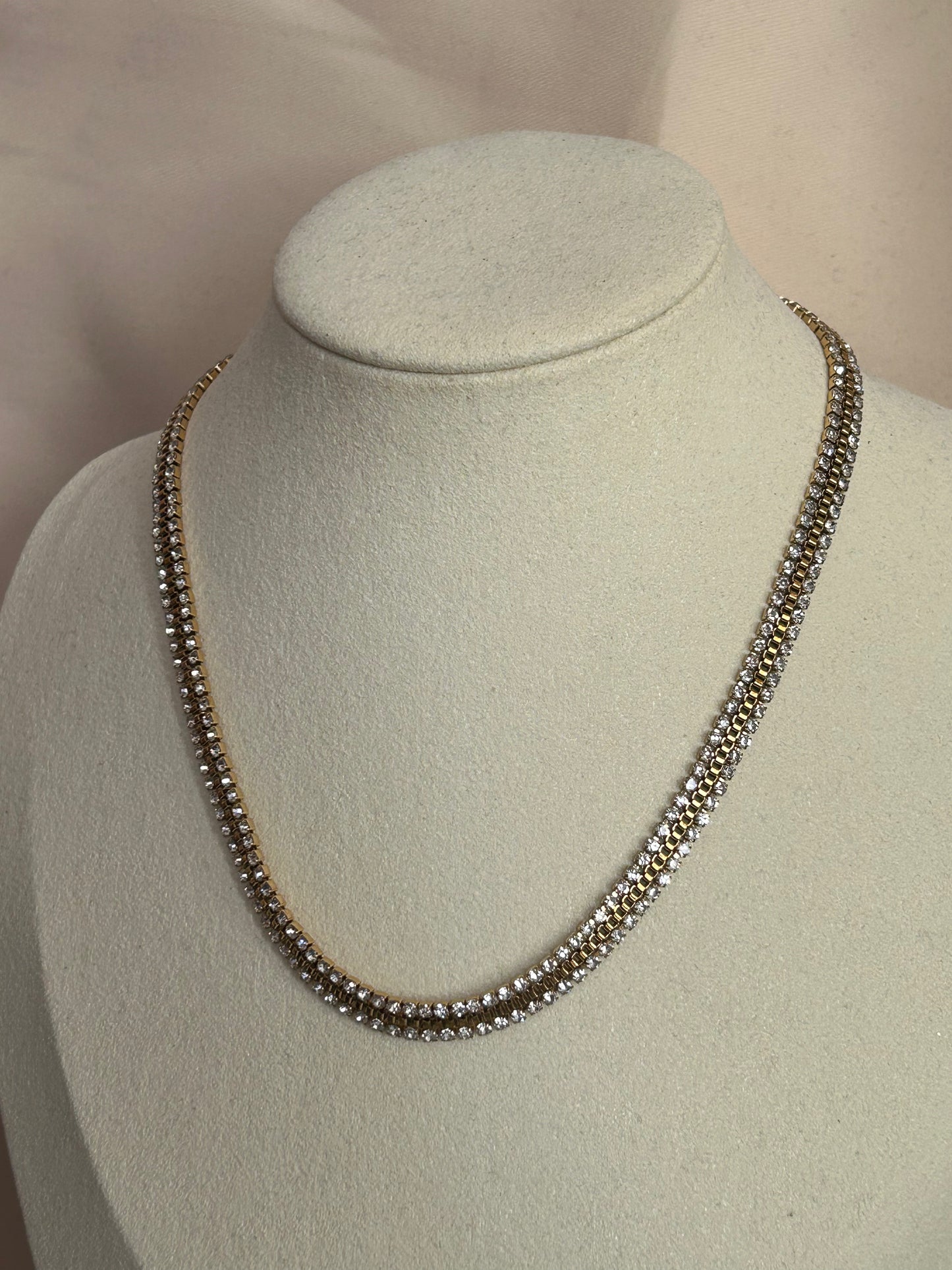 Roestvrijstalen 14 Karaats Vergulde ketting collier met ingezette steentjes |Beautiva Boutique