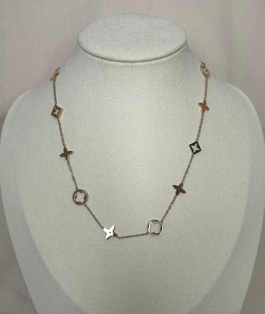 Vergulde Roestvrijstalen Design Ketting met Bloem- en Stermotieven|Beautiva Boutique