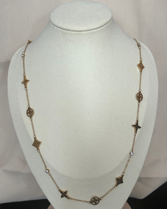 Vergulde Design  ketting van roestvrij staal, bloemenbedels en kristallen|Beautiva Boutique