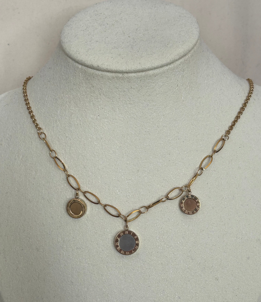 Brede Roestvrijstalen ketting met ronde bedels en Romeinse cijfers|Beautiva Boutique