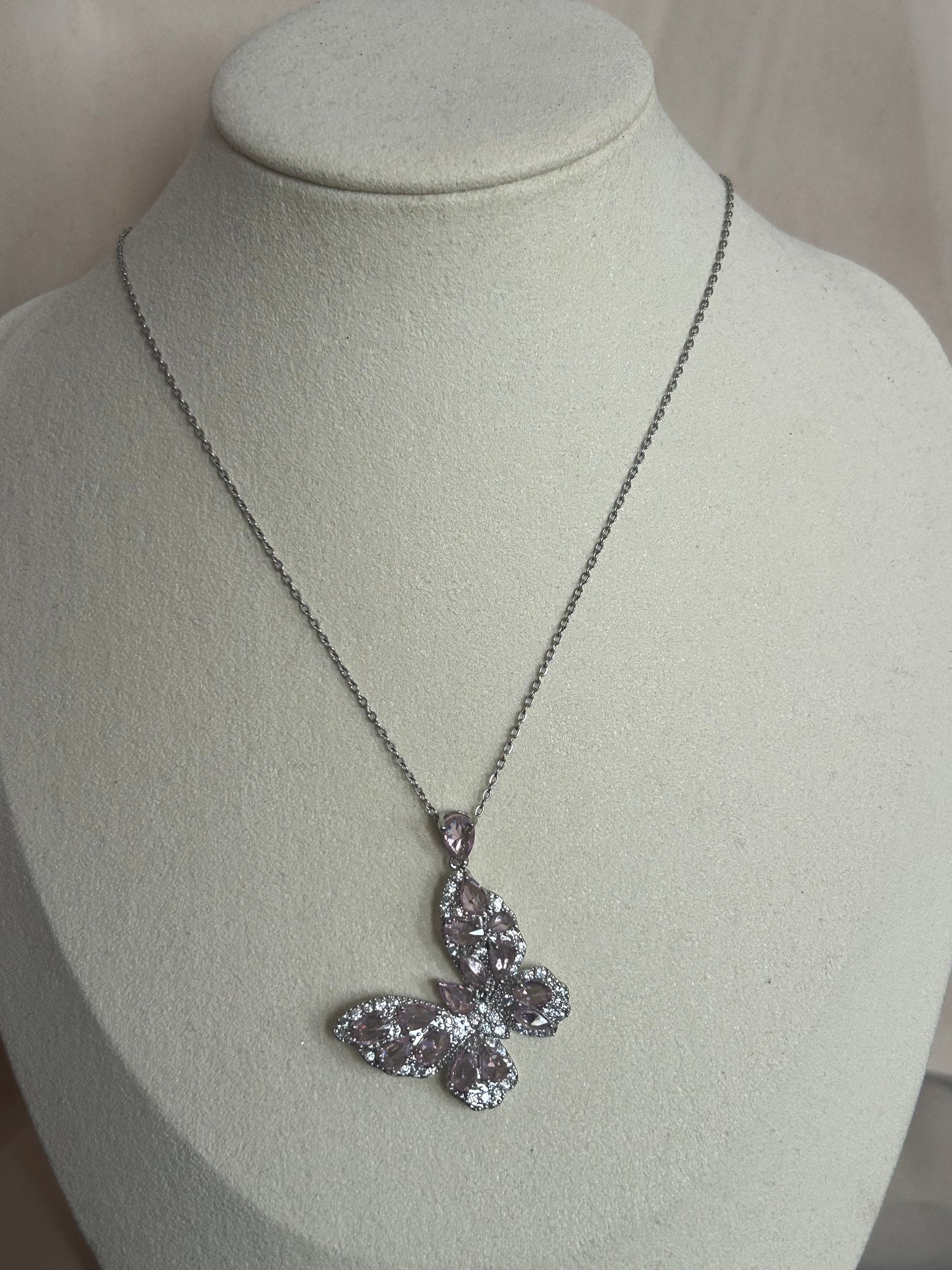 Tijdloze Roestvrijstalen Vlinderketting zilver\Roze|Beautiva Boutique
