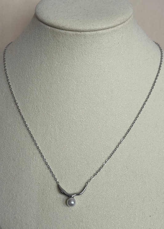 Roestvrijstalen ketting met parelhanger: Geld|Beautiva Boutique