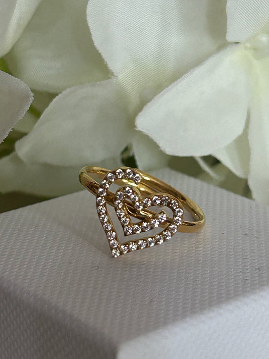 Verstelbare Roestvrijstalen Ring met Hart Versierd met Kristal: Geelgoud|Beautiva Boutique