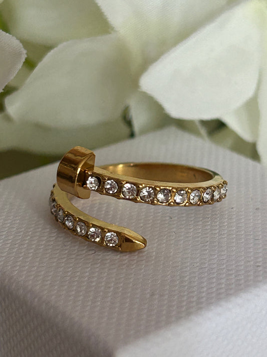 Spijkerring bezet met stenen, kostbare glans, staal: |Beautiva Boutique