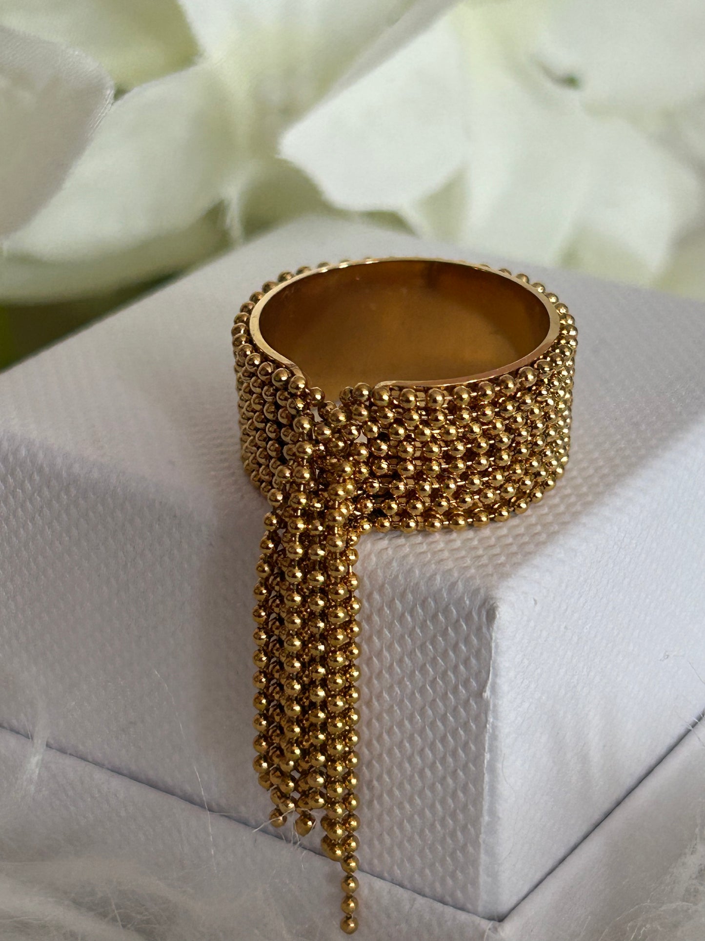 Verstelbare Boho Chic RVS ring: Geelgoud
