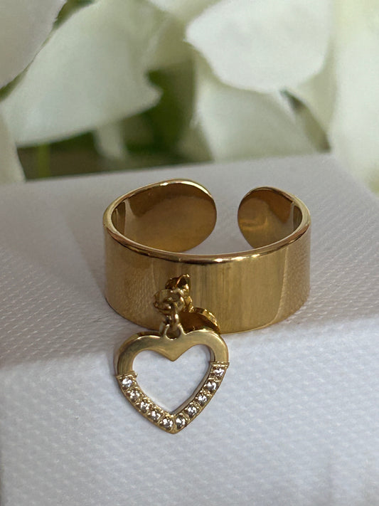 Hart Bedel Ring met strass steentjes Roestvrijstaal Verguld |Beautiva Boutique