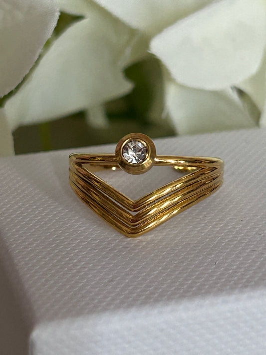 Verstelbare ring van roestvrij staal met fonkelend kristal| Beautiva Boutique