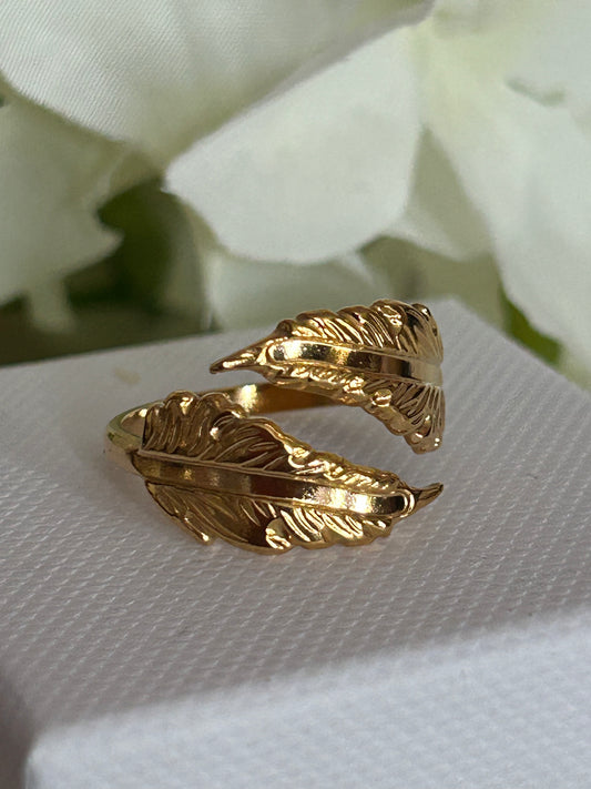 Open Blad Ring Roestvrij staal Verguld |Beautiva Boutique