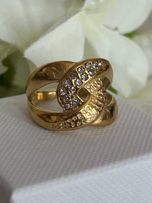 Grote Knoop Ring en strass steentjes Roestvrijstaal Verguld |Beautiva Boutique