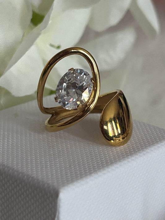 Moderne verstelbare ring van roestvrij staal met heldere kristal|Beautiva Boutique