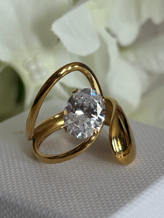 Moderne verstelbare ring van roestvrij staal met heldere kristal|Beautiva Boutique