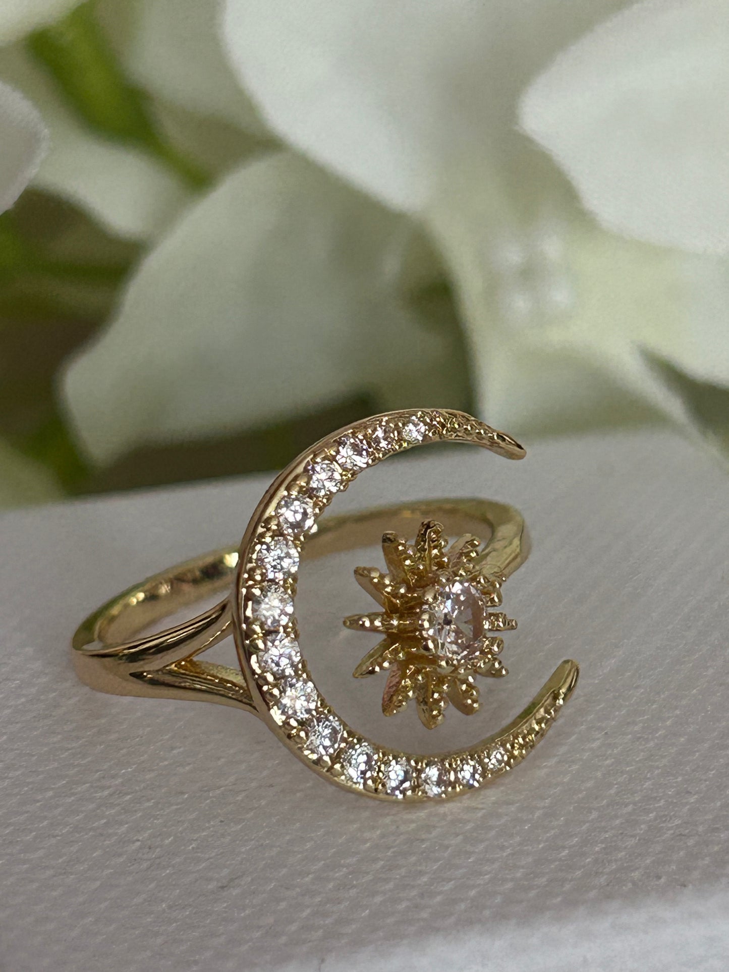 Luxe 18K vergulde RVS Ring, Moon & Star Design| Beautiva Boutique