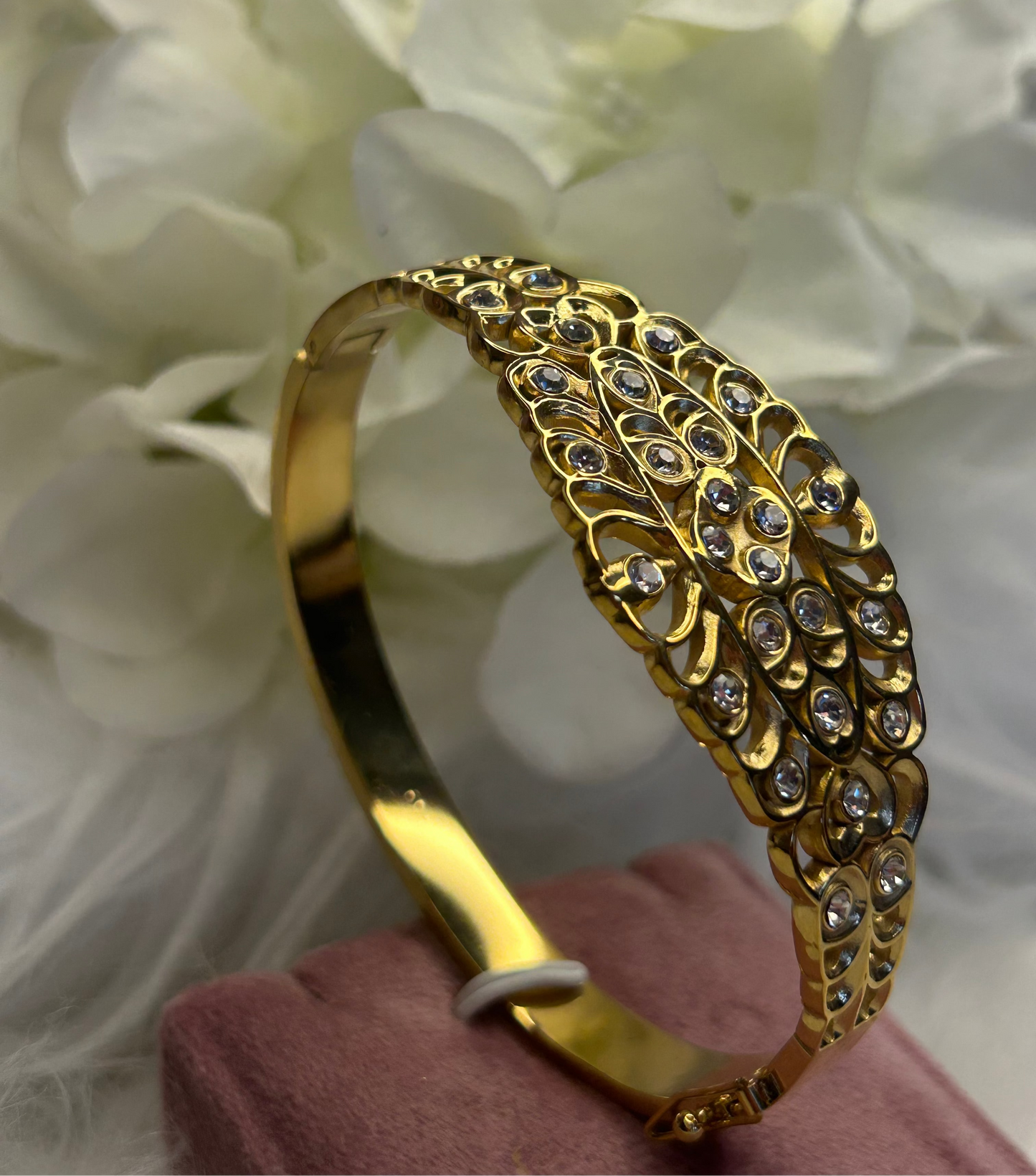 Gouden Roestvrijstalen Gegraveerde Armband Met Stras s: Verguld |Beautiva Boutique