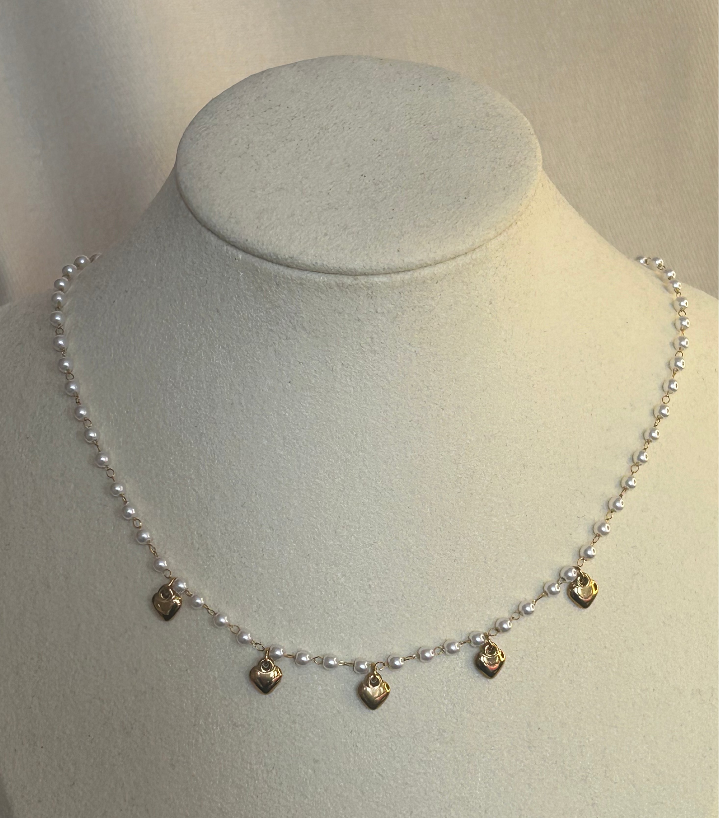 Ketting parels & gouden harten – roestvrij staal |Beautiva Boutique