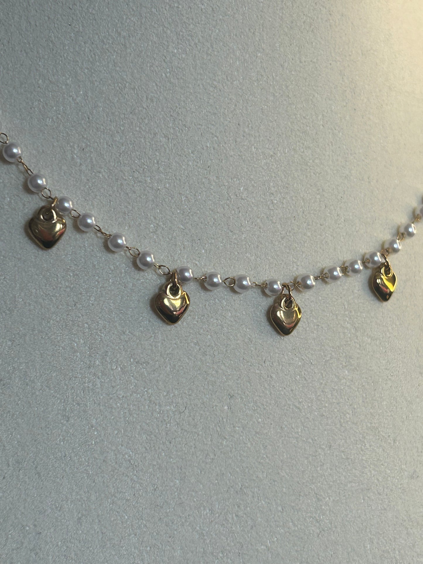 Ketting parels & gouden harten – roestvrij staal |Beautiva Boutique