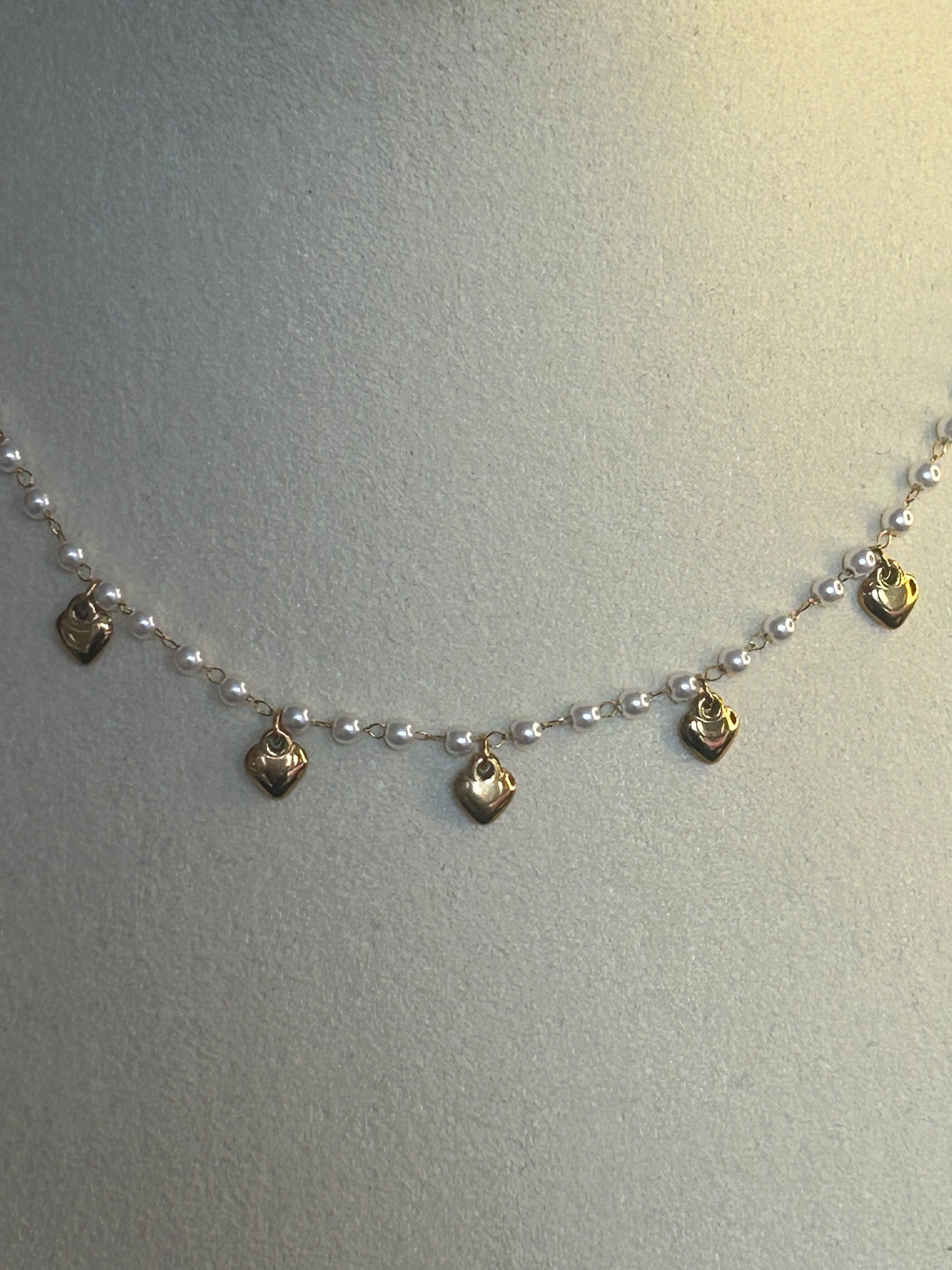 Ketting parels & gouden harten – roestvrij staal |Beautiva Boutique