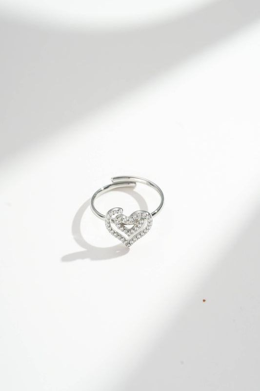 Verstelbare Roestvrijstalen Ring met Hart Versierd met Kristal: Geld|Beautiva Boutique