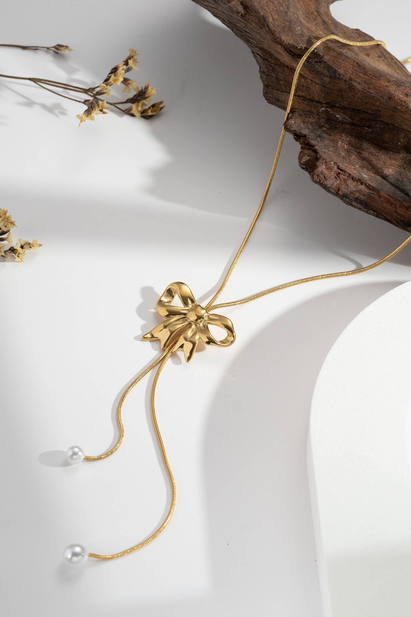 Gouden Knoop Ketting – Witte Parels, Vrouwelijke Eleganties|Beautiva Boutique