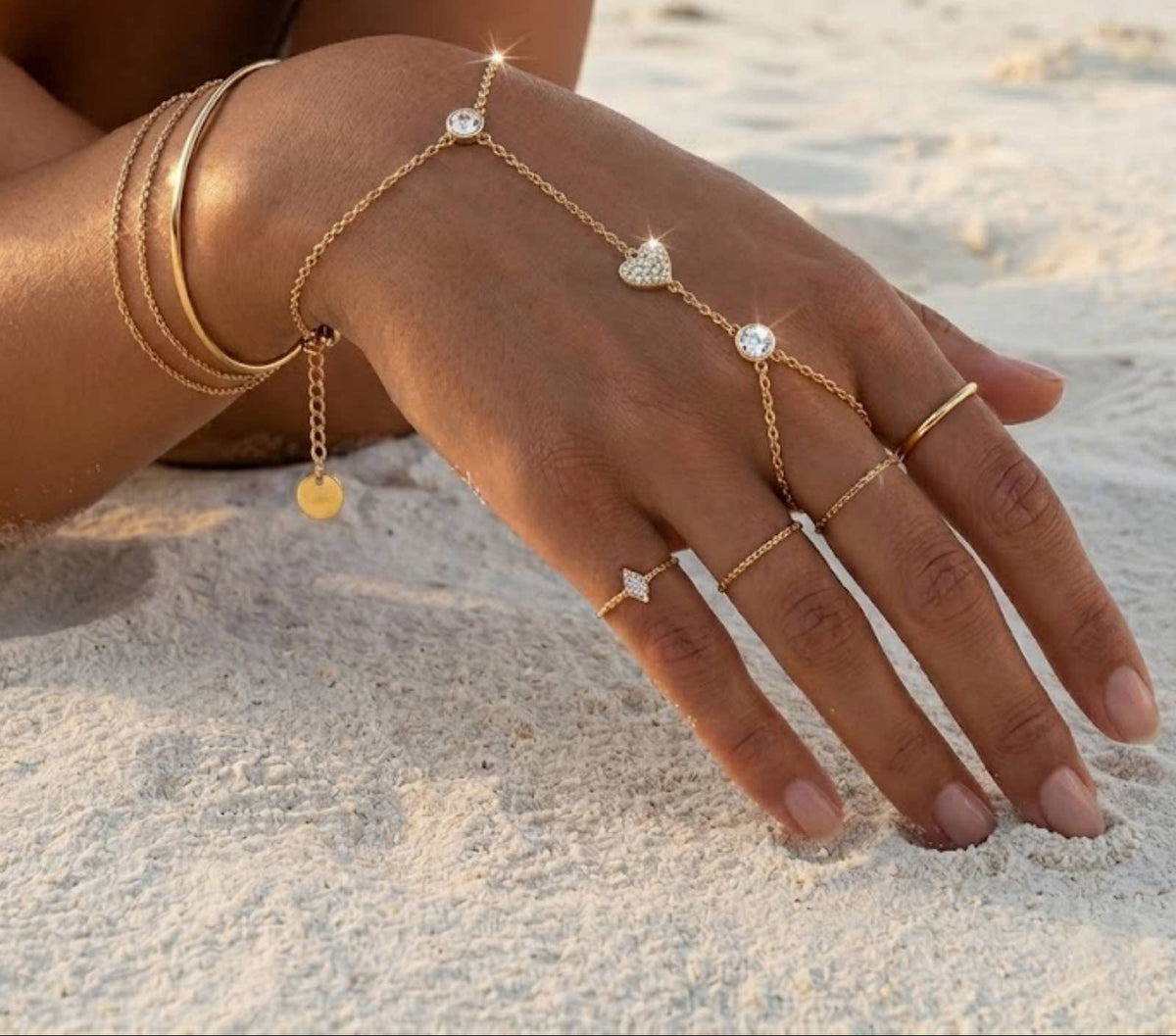 Handketting met hart van zirkonia in roestvrij staal: Gouden |Beautiva Boutique