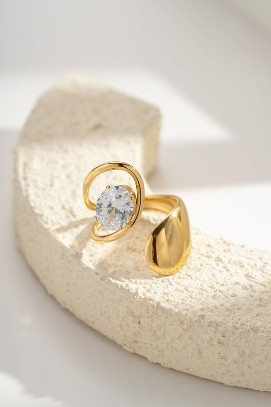 Moderne verstelbare ring van roestvrij staal met heldere kristal|Beautiva Boutique