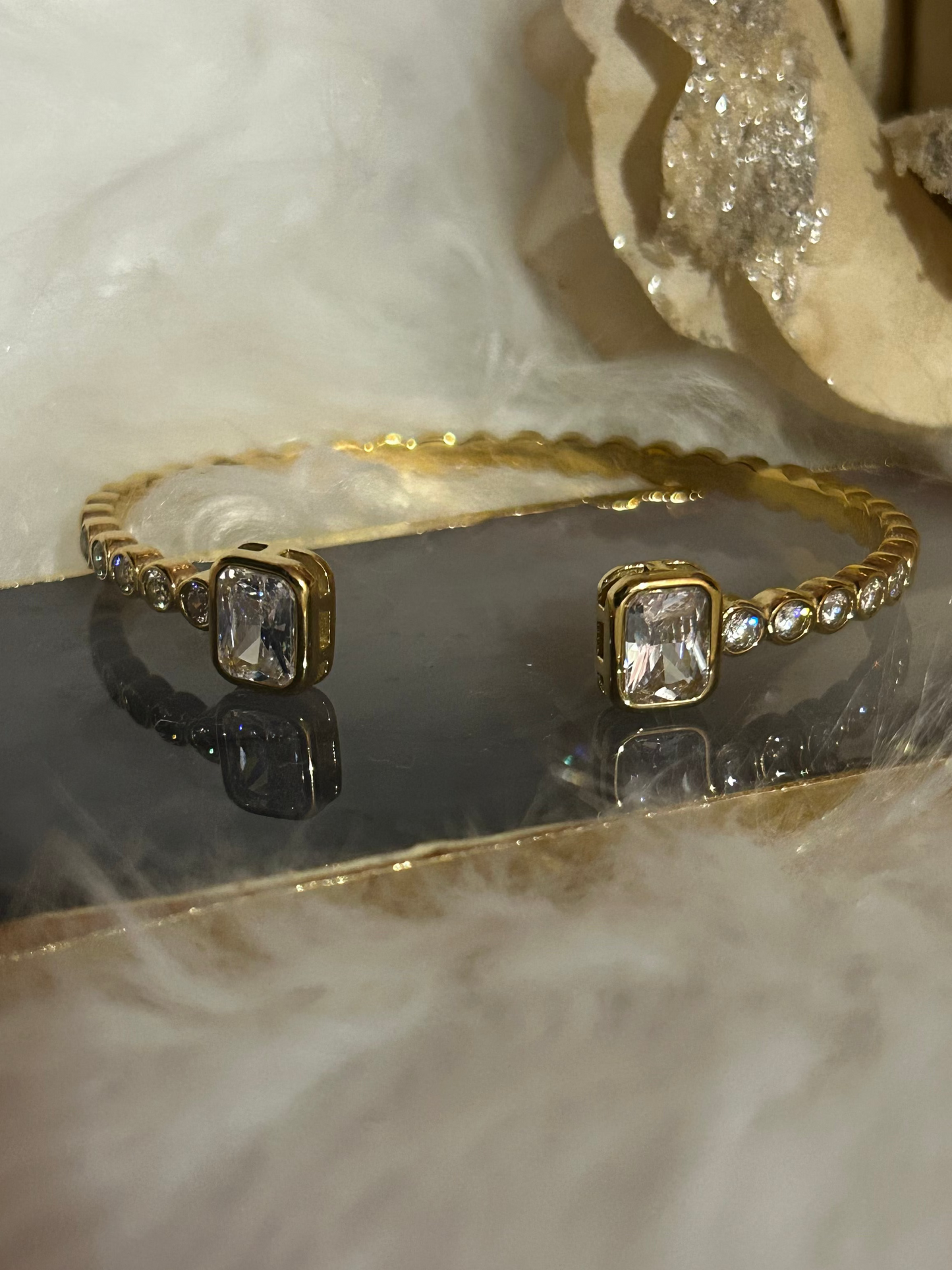 Roestvrijstalen Armband Met Vierkante Stenen Elegante Chic: Geelgoud|Beautiva Boutique