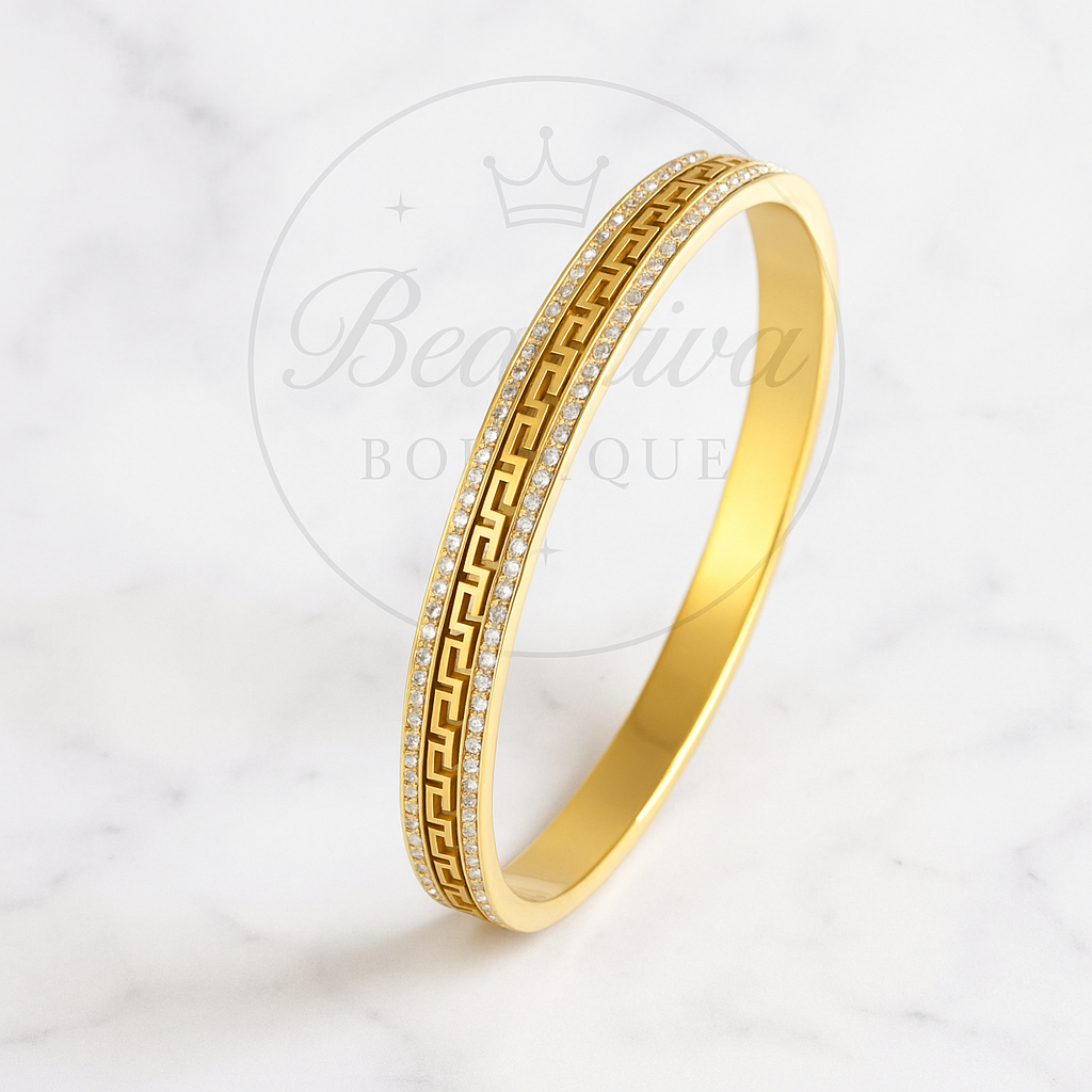 Golden Greek Luxe Armband, 18K verguld RVS met Kristallen| Beautiva Boutique