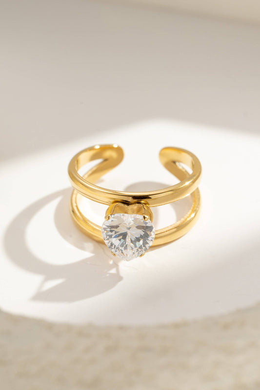 Verstelbare hartvormige ring van roestvrij staal met dubbele ring en kristal