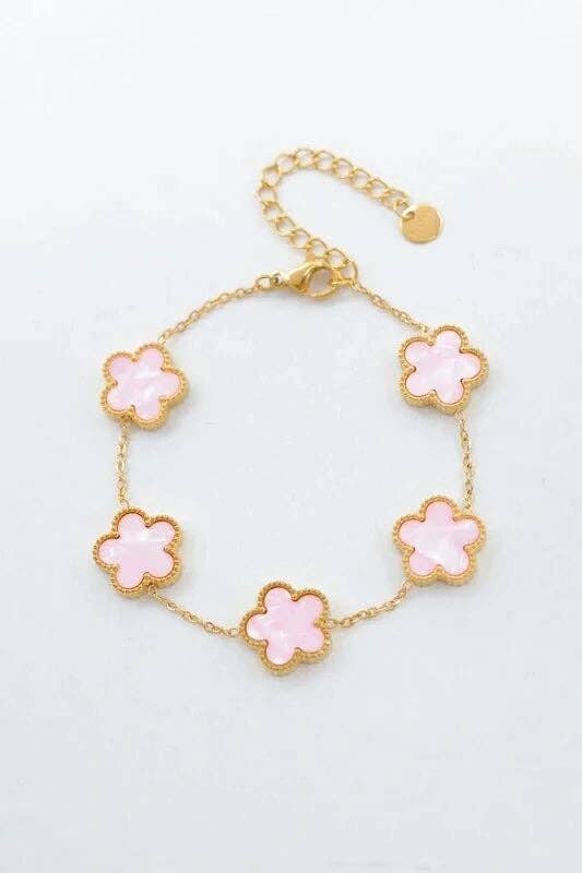 Roestvrijstalen 14 Karaats Vergulde Klaver Armband Roze |Beautiva Boutique