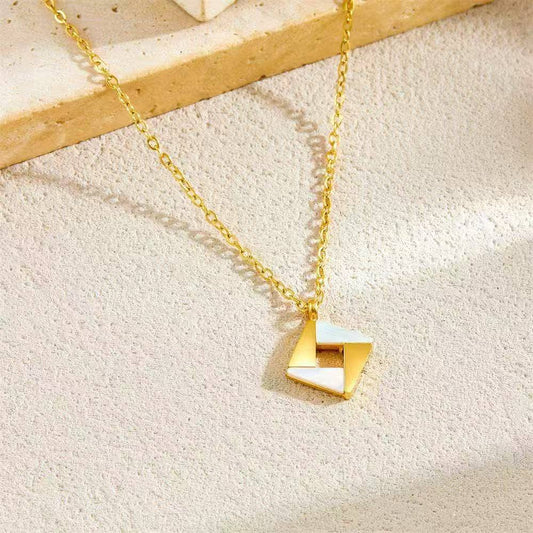 Roestvrijstalen ketting met vierkante hanger van parelmoer|Beautiva Boutique