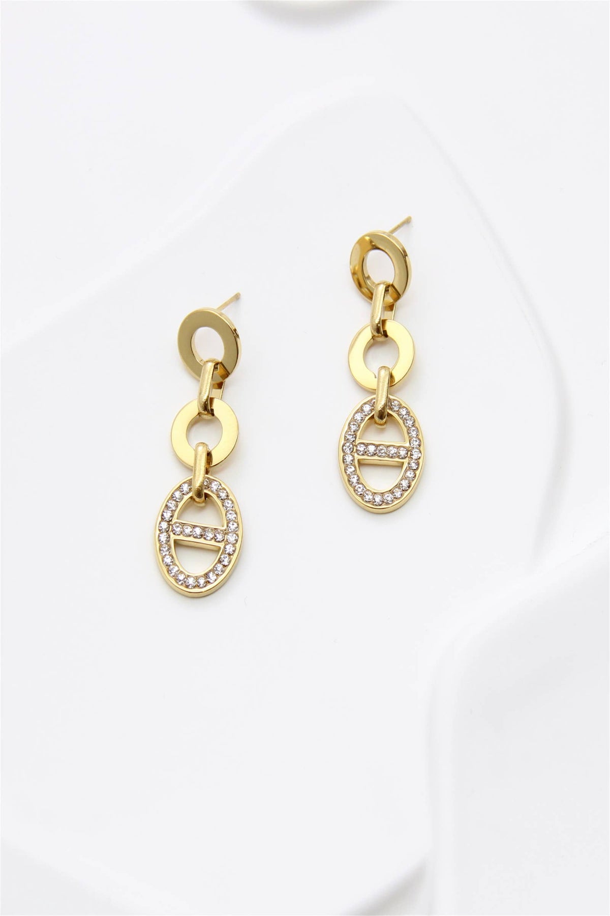 Hangende Ovale Strass oorbellen Roestvrijstaal| Beautiva Boutique