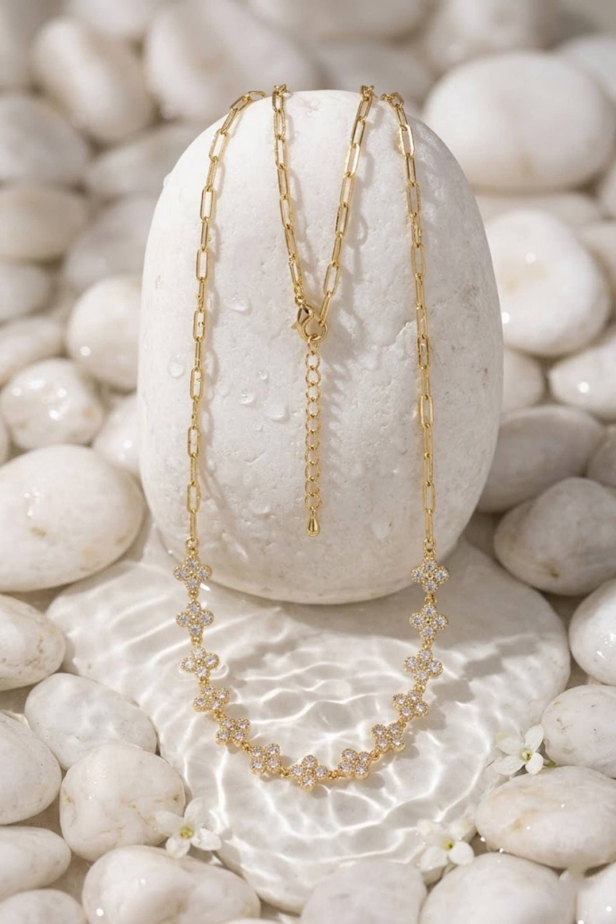 Vergulde Bloemen Strass Ketting – Elegante Roestvrij Staal |Beautiva Boutique