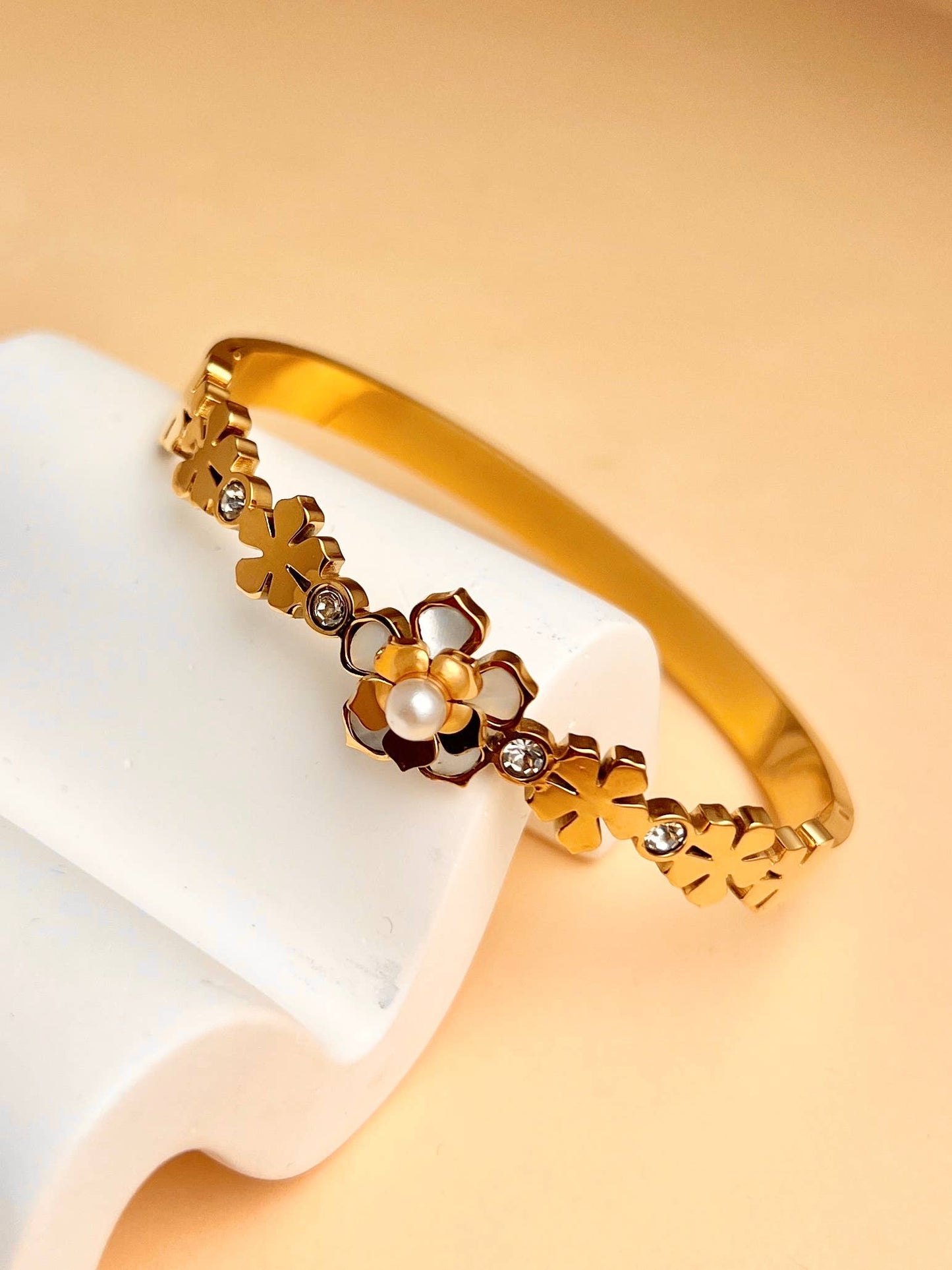 Bloemen & Parel Armband – Roestvrij Staal| Beautiva Boutique