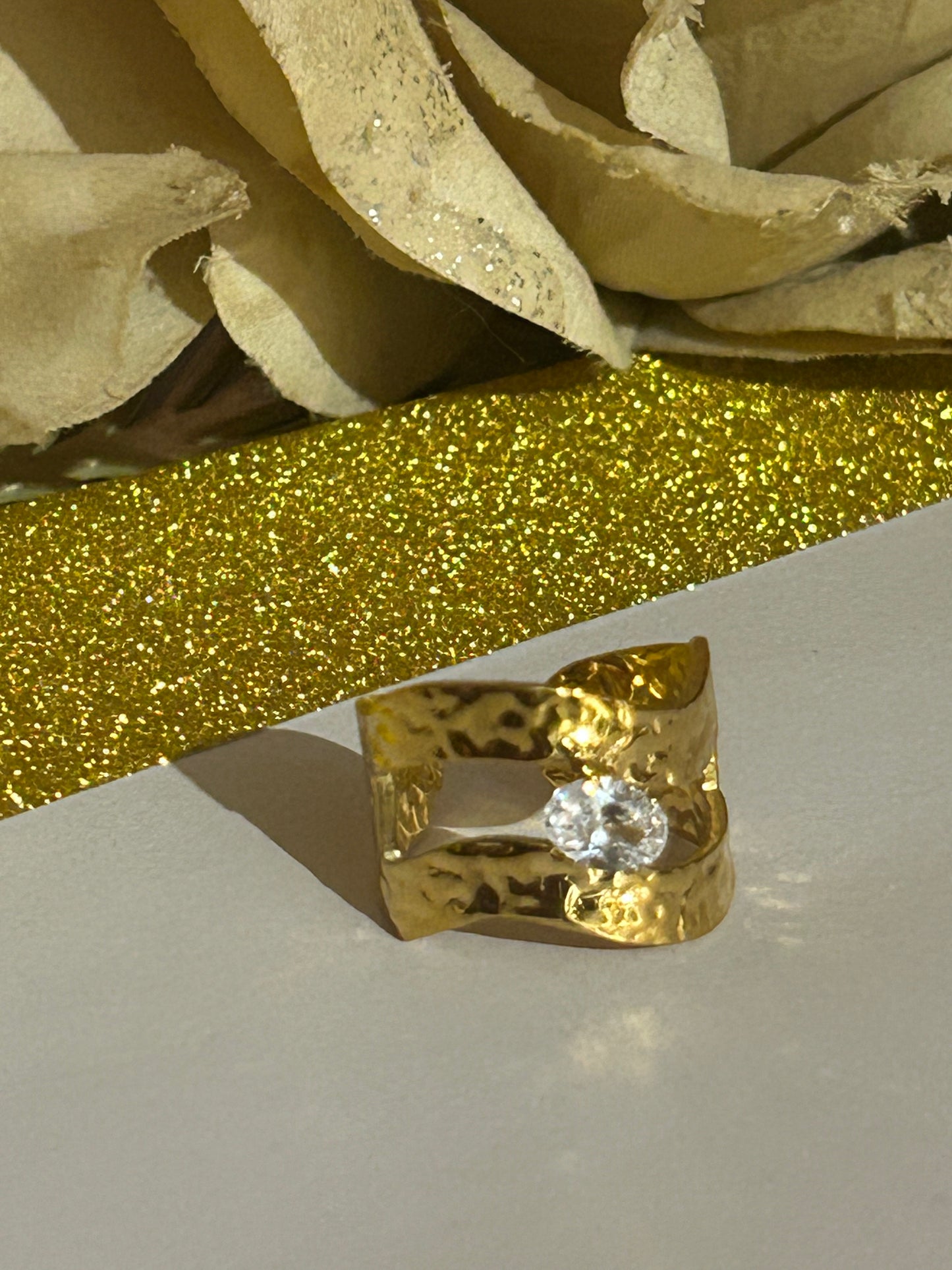 Gouden Ring Transparant Kristal Bladmotief Roestvrij Staal |Beautiva Boutique