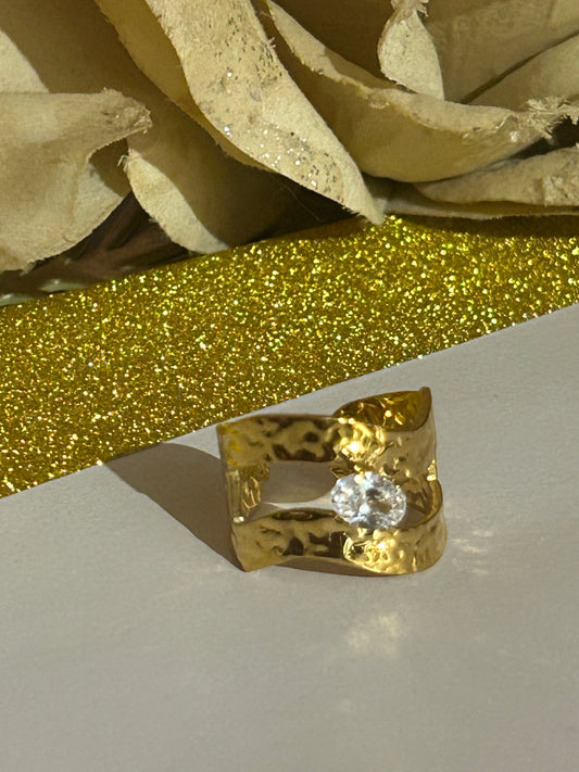 Gouden Ring Transparant Kristal Bladmotief Roestvrij Staal |Beautiva Boutique