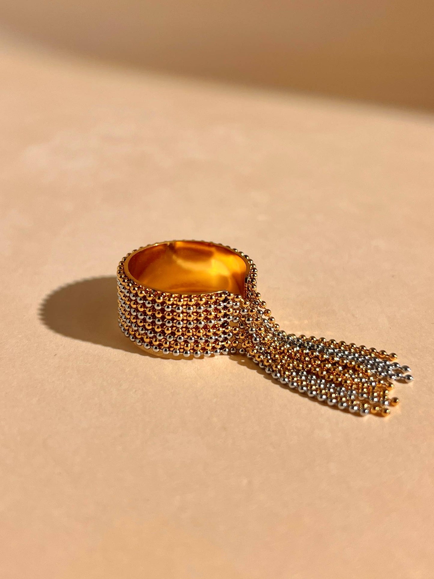 Verstelbare Boho Chic RVS ring: Geelgoud