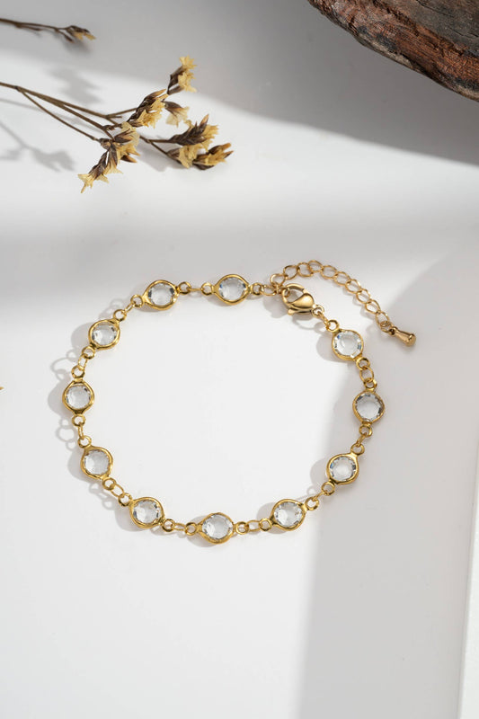 Gouden roestvrijstalen armband — ronde kristallen bedels|Beautiva Boutique