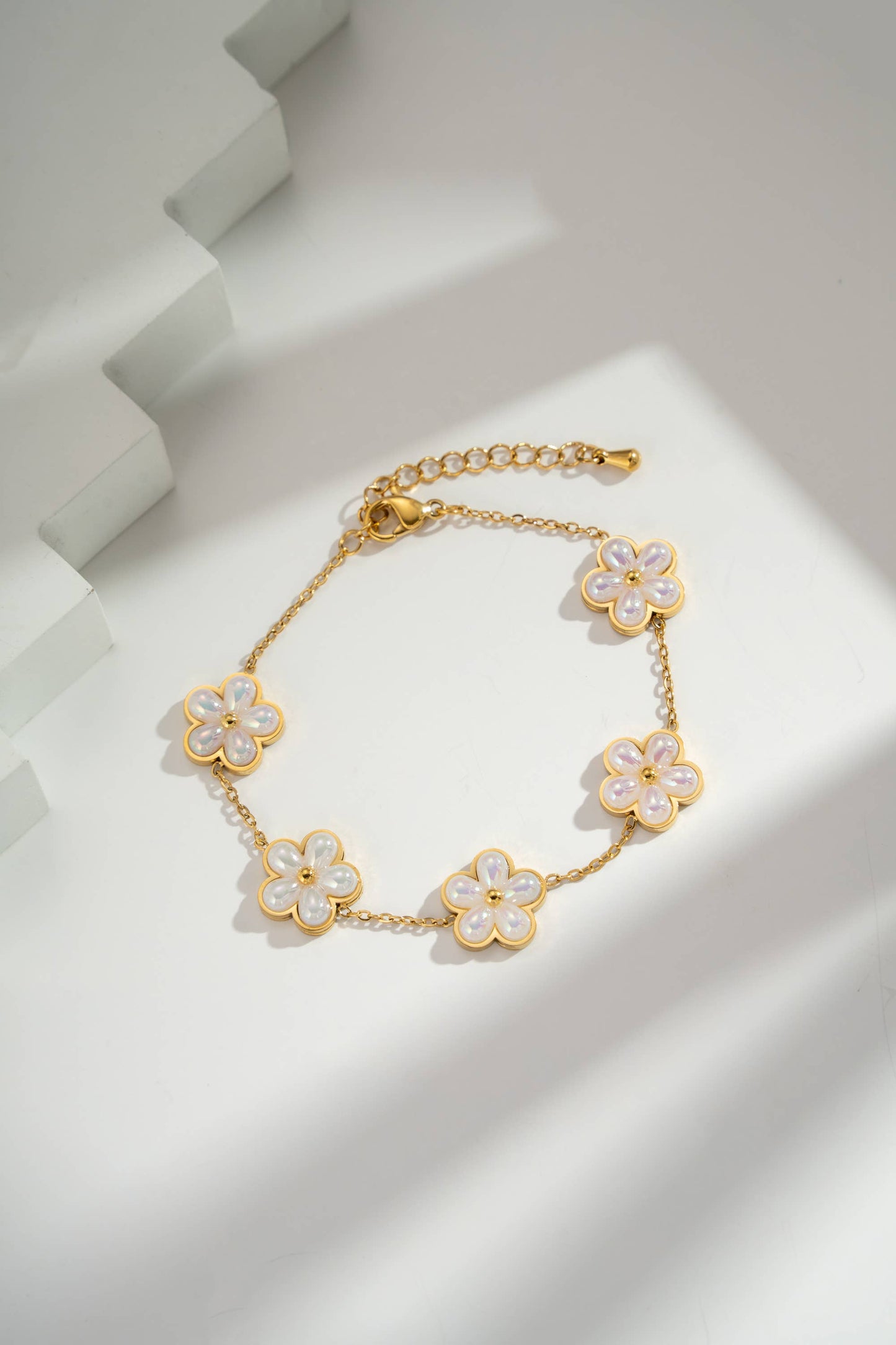 Gouden Armband Dames Bloemen Emaille Kralen Roestvrij Staal|Beautiva Boutique