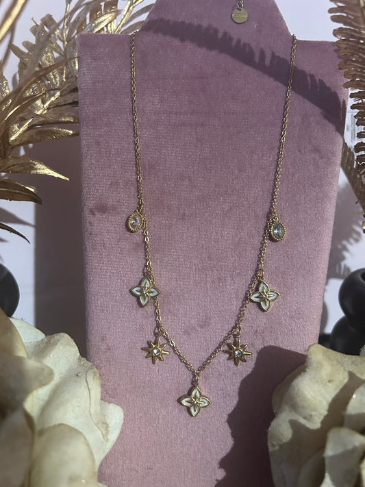 Vergulde Ketting Charms Bloem en Ster Ingezette Stenen, Feeërie|Beautiva Boutique